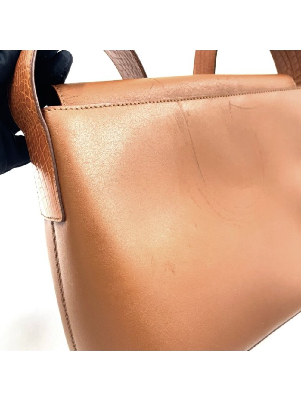 Celine Logo Plate Leather Brown Shoulder Bag Gold - Picture 10 of 15